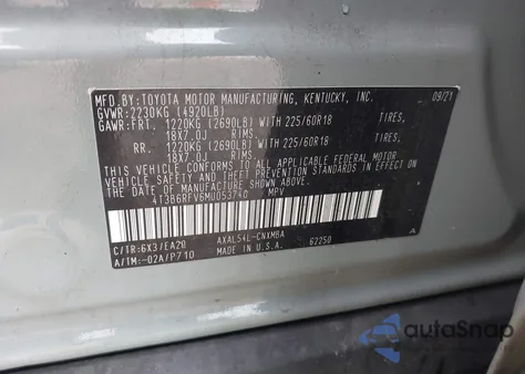 2021 Toyota Rav4 Hybrid Xle Premium z USA, uszkodzony, nr VIN 4T3B6RFV6MU053740